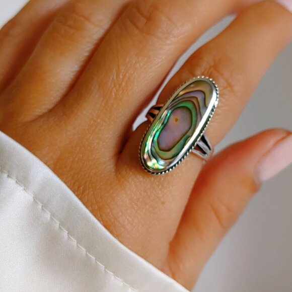 Sterling Silver Abalone Ring, Women's Ring, Ring, Genuine Abalone, 925 Stamped, - Picture 6 of 10